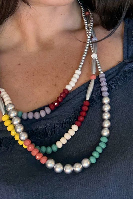 Laundry B Free Spirit Fiesta Bead Necklace and Earring Set Silver